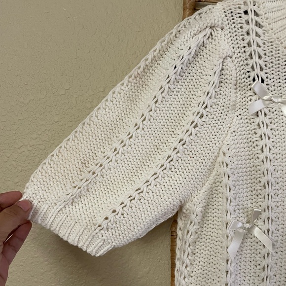 STORIA Anthropologie Allover Bow Sweater Cropped Ribbon Bow Coquette Sz M - Picture 4 of 10